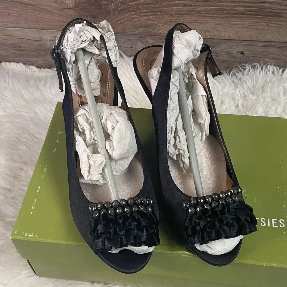 MOOTSIES TOOTSIES Women’s Mogiver Black Dressy Heels Sz 6/12M Prom Wedding Guest